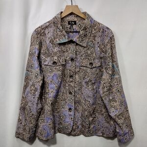 Analogy Floral Button Front Jacket Women's XXL Brown Purple Artsy Retro Y2K